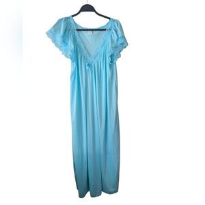 Petra Fashions Blue Lace Babydoll Bow Lace Vintage Coquette Nightgown Slip XL